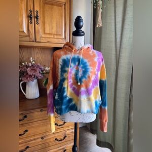 Daydreamer x Revolve Double Tie-Dye 100% Cotton Crop Hoodie Sweatshirt Small
